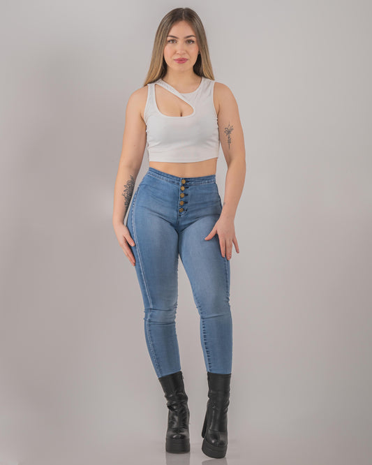 Pantalon skinny tiro alto moda mujer, Jeans pitillos mezclilla color claro ajustados de cintura alta para mujer, denim elástico, efecto push up