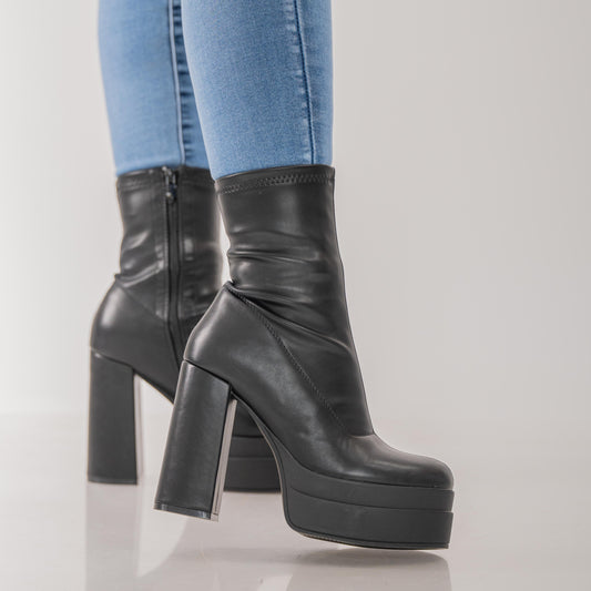 Botas eco cuero con plataforma y tacón para mujer | Botines tendencia elasticados hasta el tobillo | Zapatos de tacón superalto, a la moda, novedad de 2024