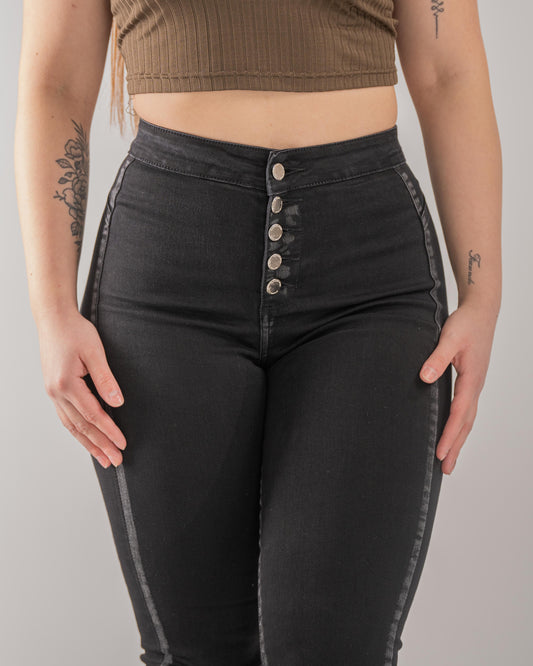 Pantalón skinny negros ajustados de cintura alta para mujer, Jeans elásticados estilo urbano pitilllo con push up  pantalón tiro alto