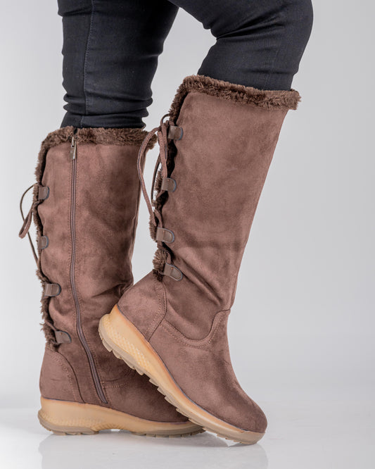 Botas De Dama Forradas En Chiporro Altas | Botas de invierno largas hasta casi rodillas sin taco