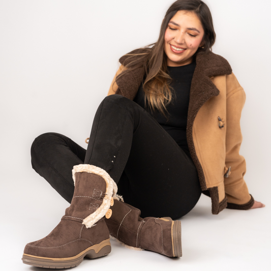 Botines de invierno con chiporro para mujer | Botines de felpa color café| Botas De Invierno Cómodas Para Mujeres