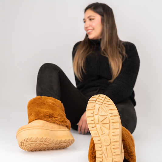 Pantubotas de chiporro color camel | Botas Forradas Térmicas con plataforma | Invierno Zapatos Suaves De chiporro Antideslizantes