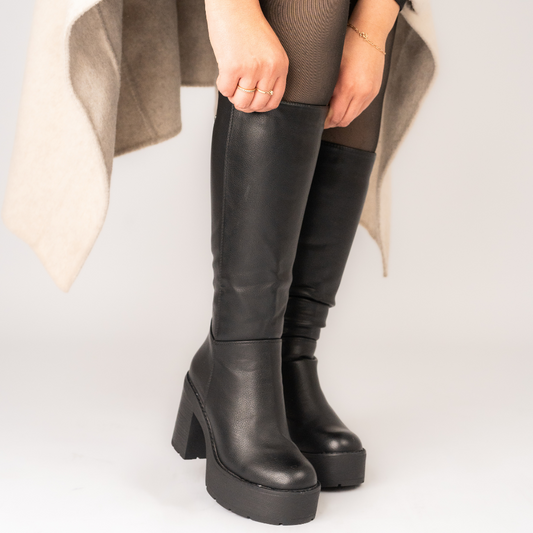 Botas De Tacón con plataforma de mujer | Botas Hasta La Rodilla | Botas De Vestir Con Cremallera Lateral De Moda | Botas Largas europeas Elegantes negras